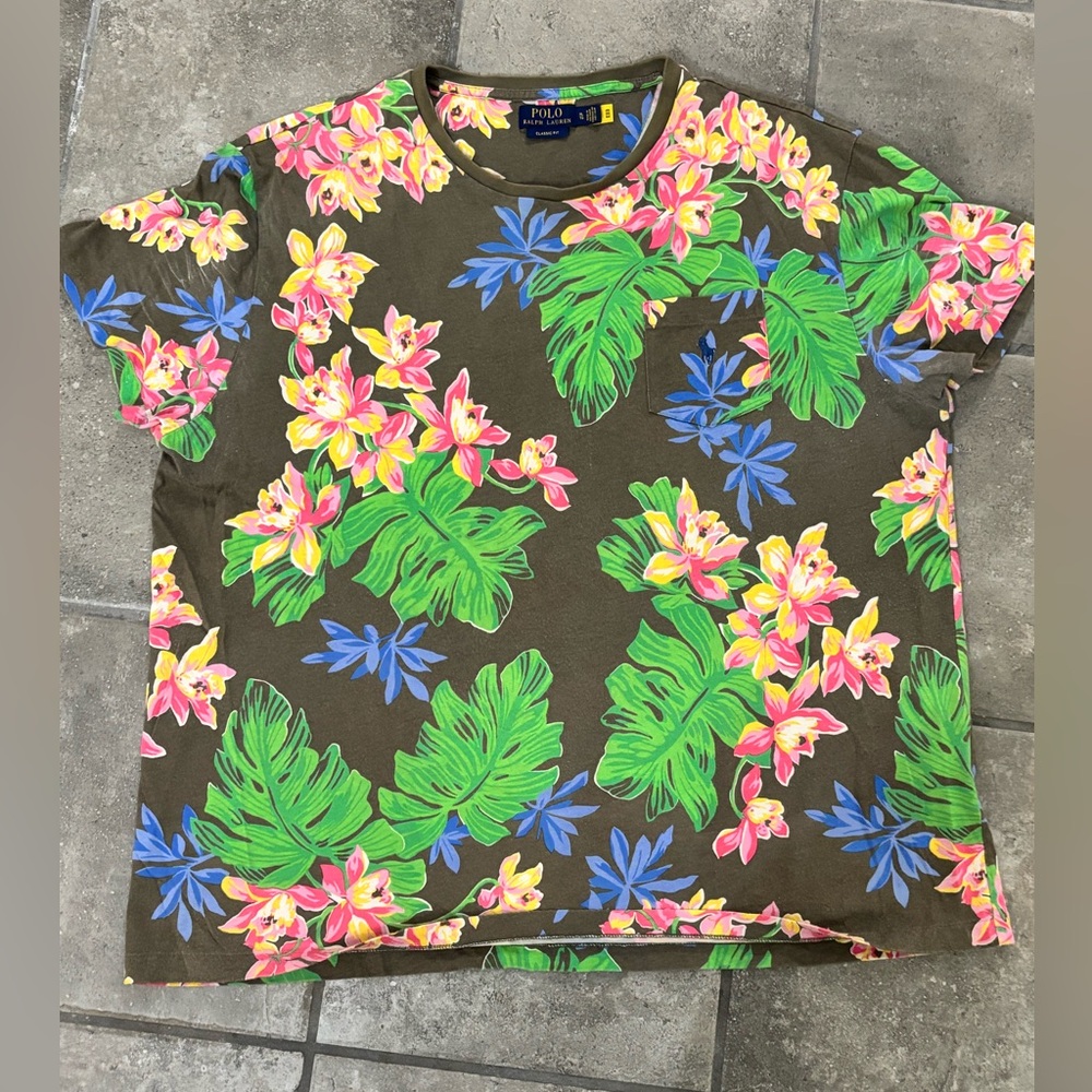 Ralph Lauren Tropical Floral Tee - Green and Pink